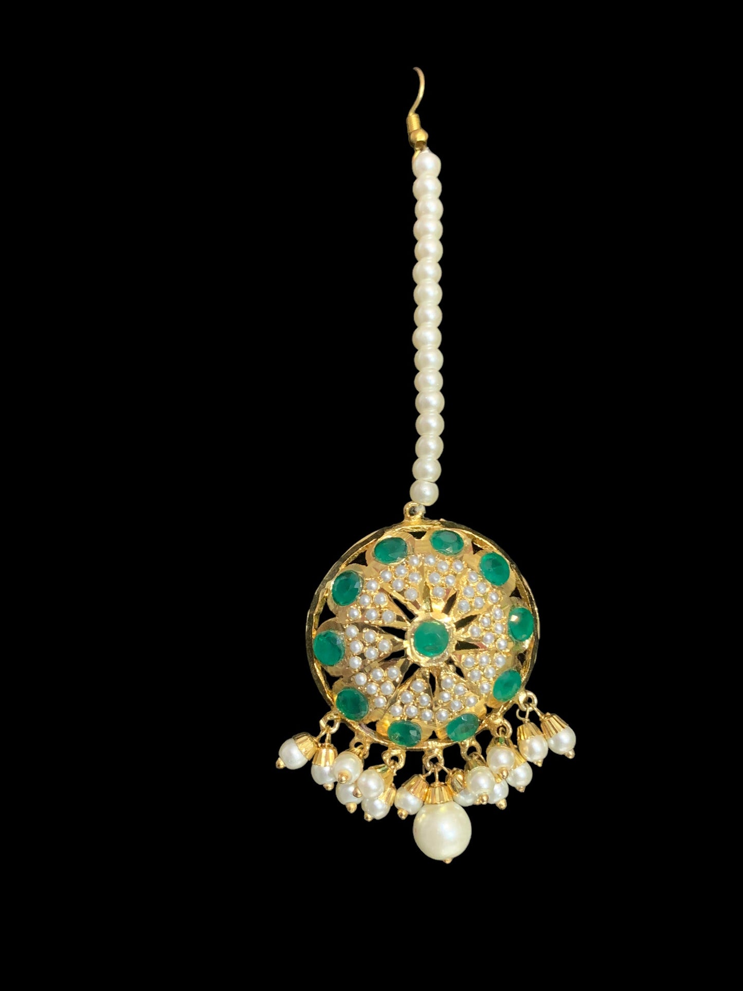 DJTK96 jadau emerald tika in pearls ( READY TO SHIP)