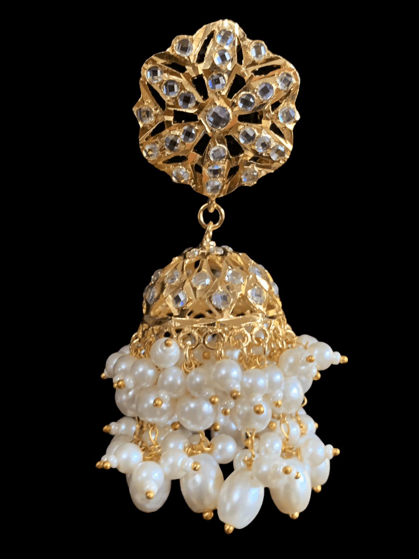 DER327 Meera hyderabadi jhumka in pearls - large ( READY TO SHIP)