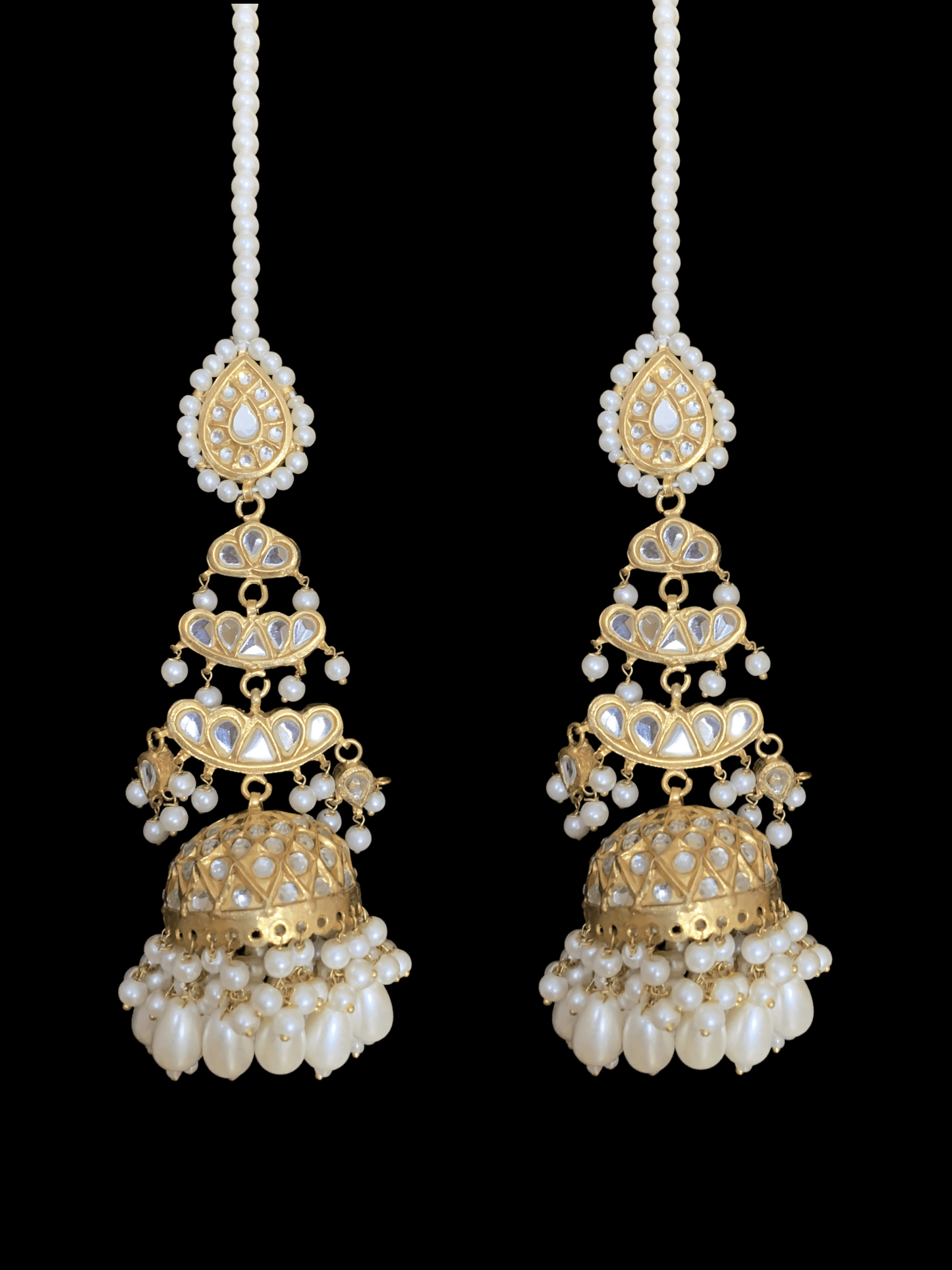 DER339 Hamna kundan layered jhumka in pearls ( READY TO SHIP )