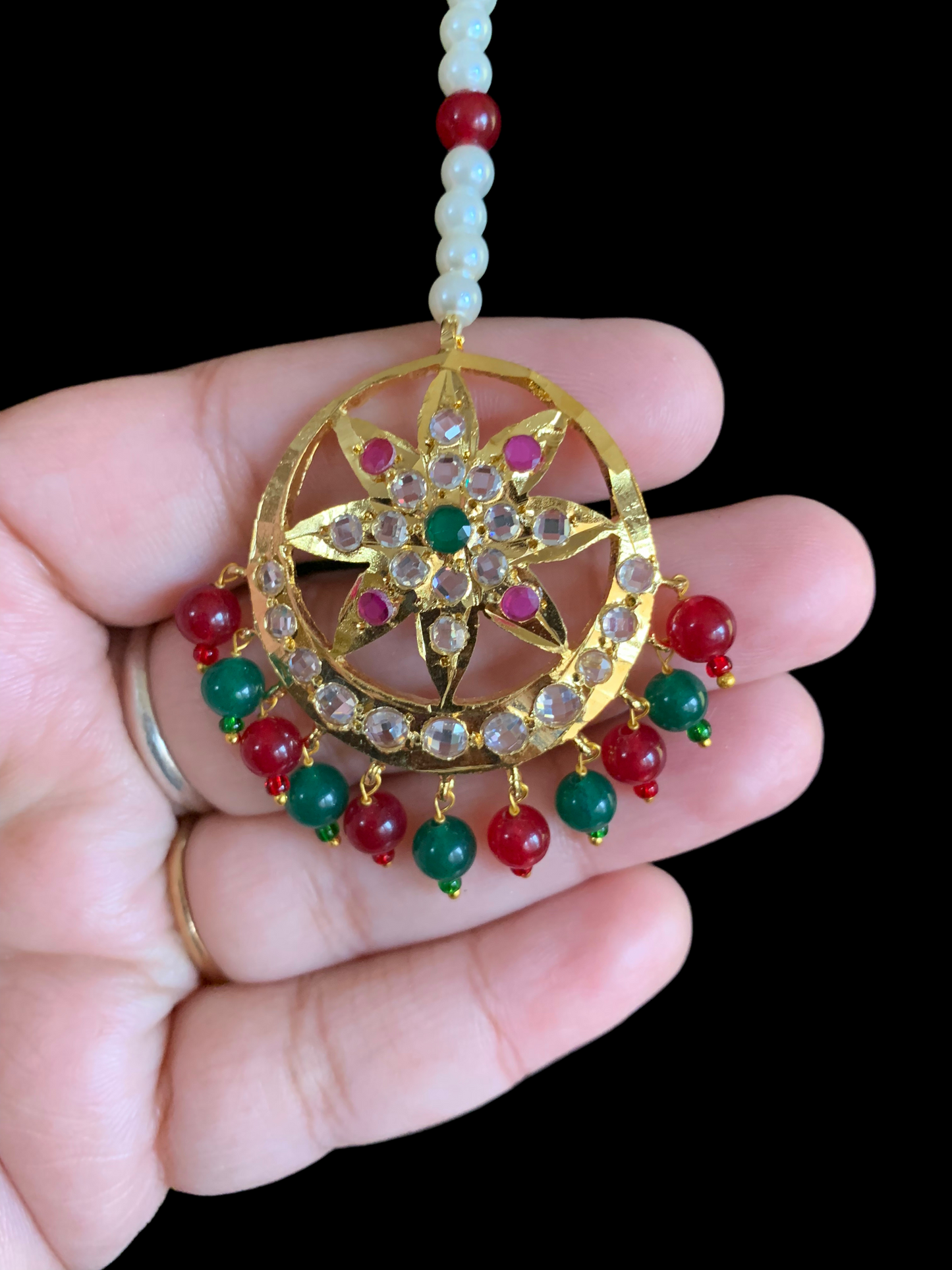 DJTK163 Akbari tika in red green (READY TO SHIP)