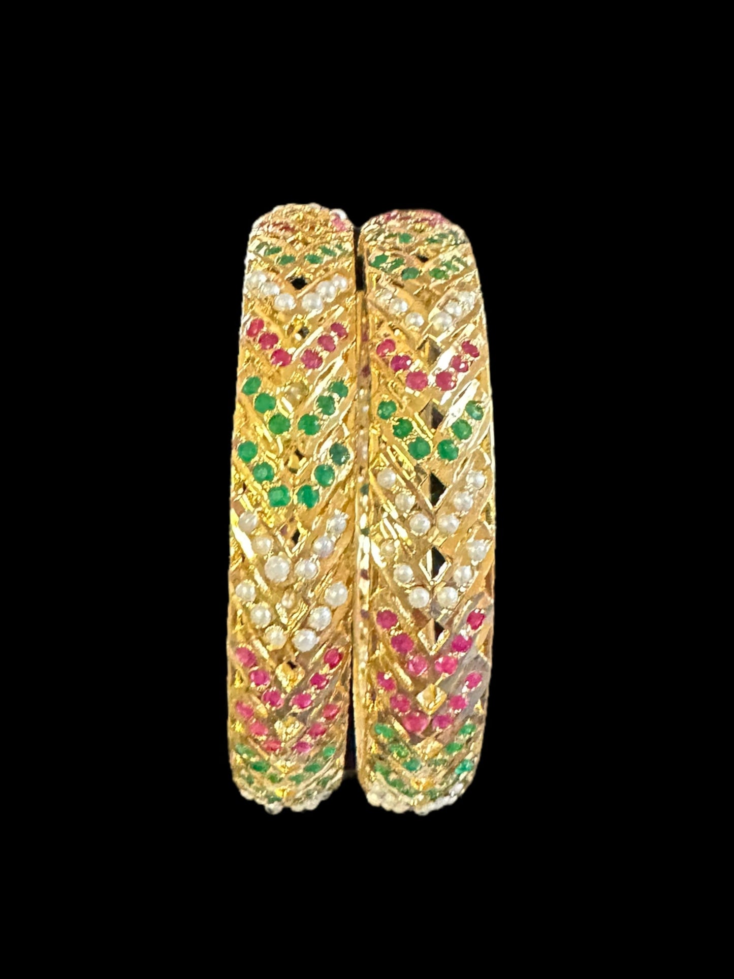 B153 Gold plated jadau bangles - ruby green ( READY TO SHIP)