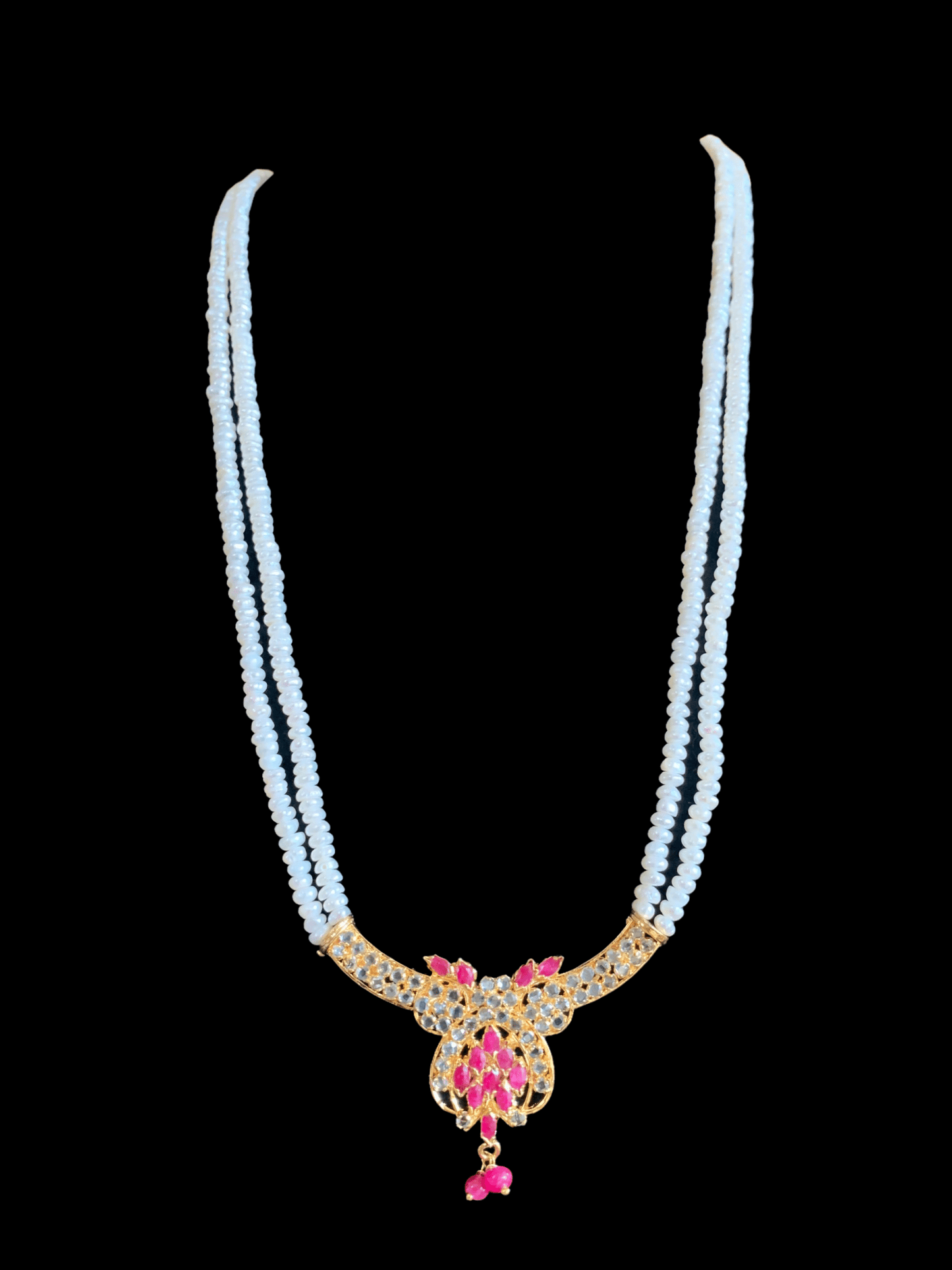 LN137 Ruby long necklace set in fresh water pearls ( READY TO SHIP )