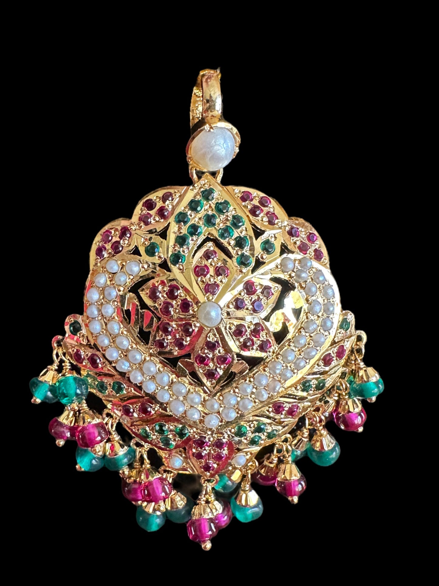Ruby Emerald Freshwater Pearl Pendant Set in Gold-Plated Silver
( READY TO SHIP )