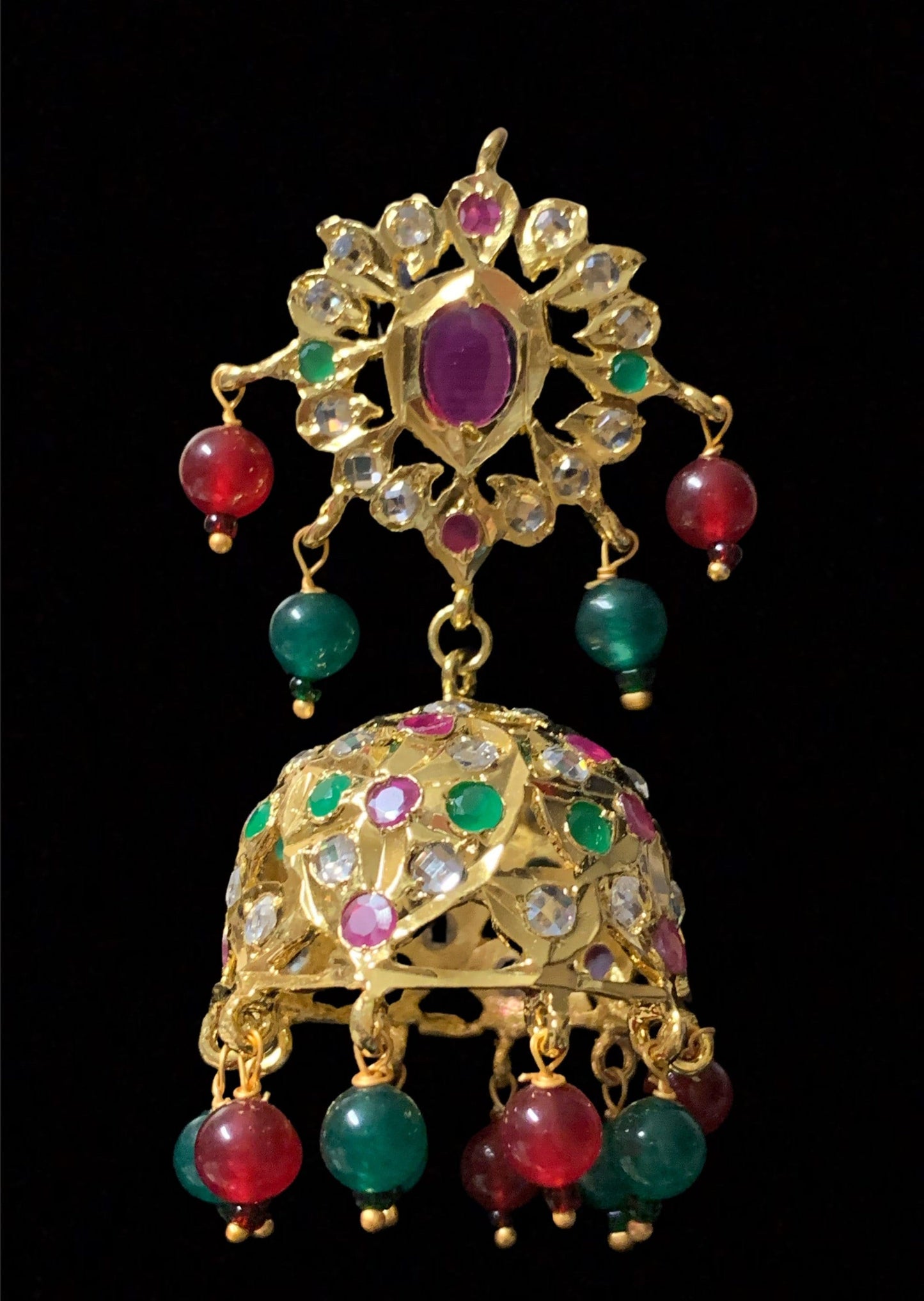 DER287 Anaya Hyderabadi jhumka in red green ( READY TO SHIP )