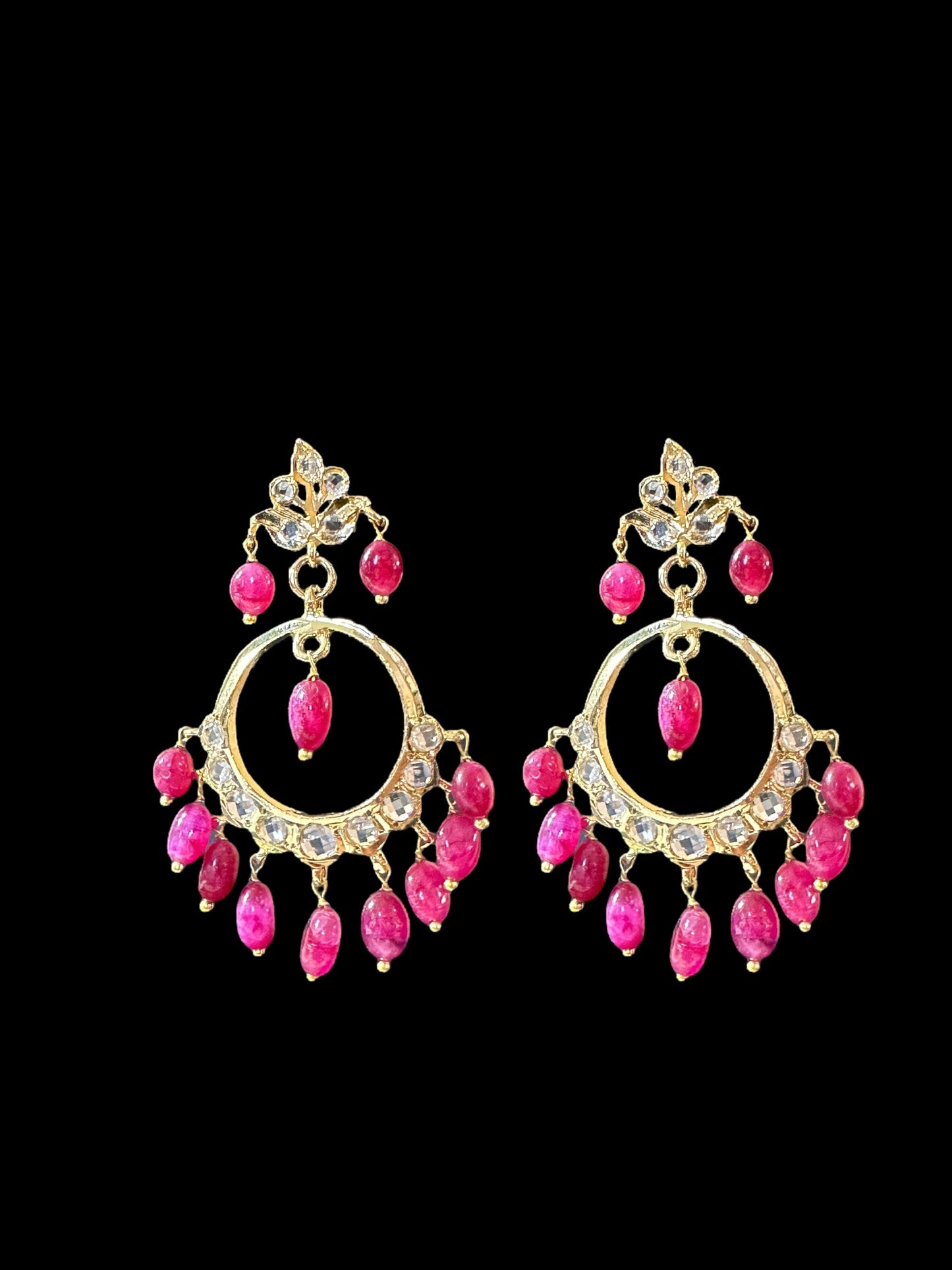 DER507 Chandbali in Ruby beads ( READY TO SHIP )