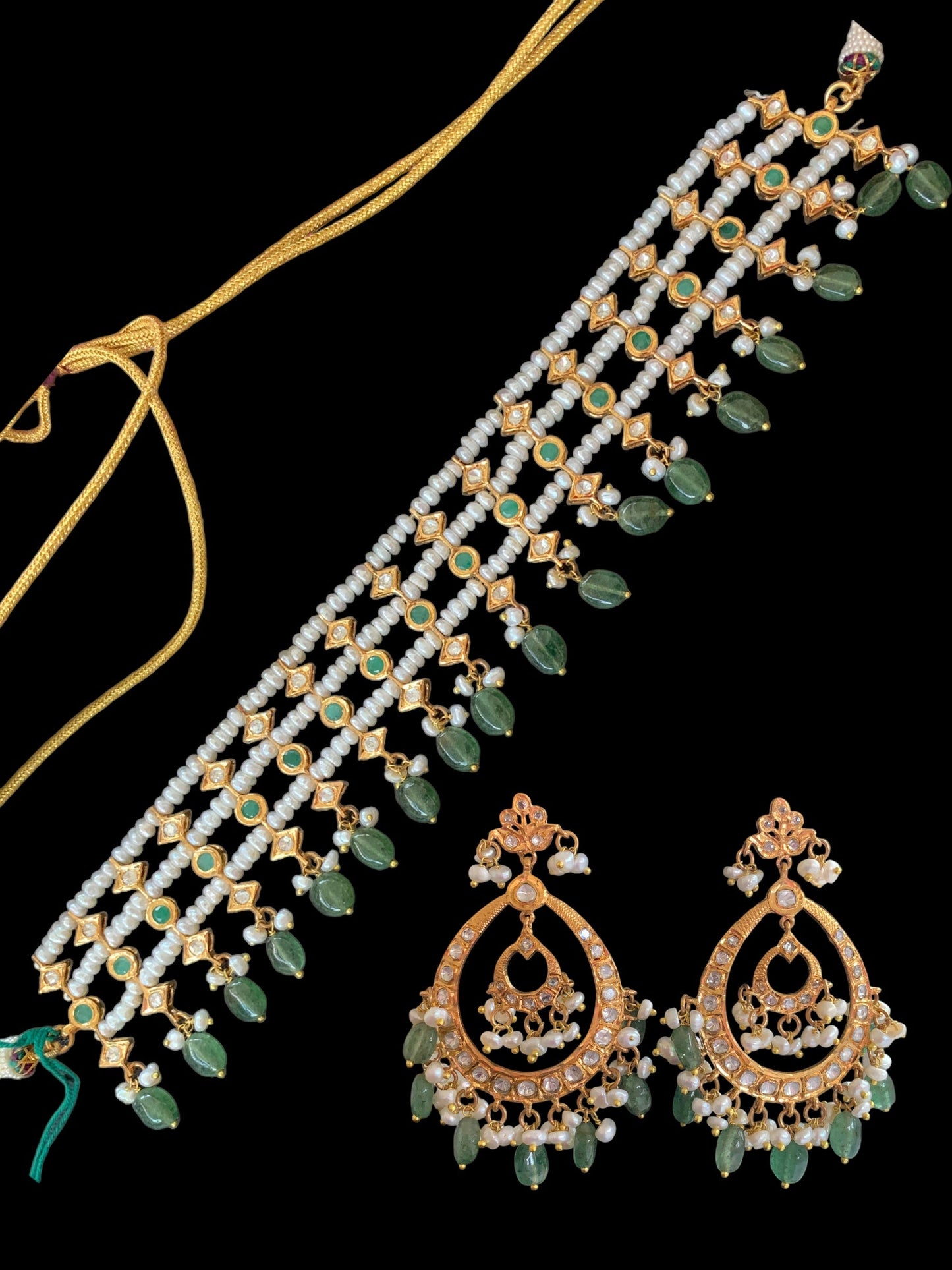 Sidra gold plated choker in emeralds and fresh water pearls ( SHIPS IN 4 WEEKS )