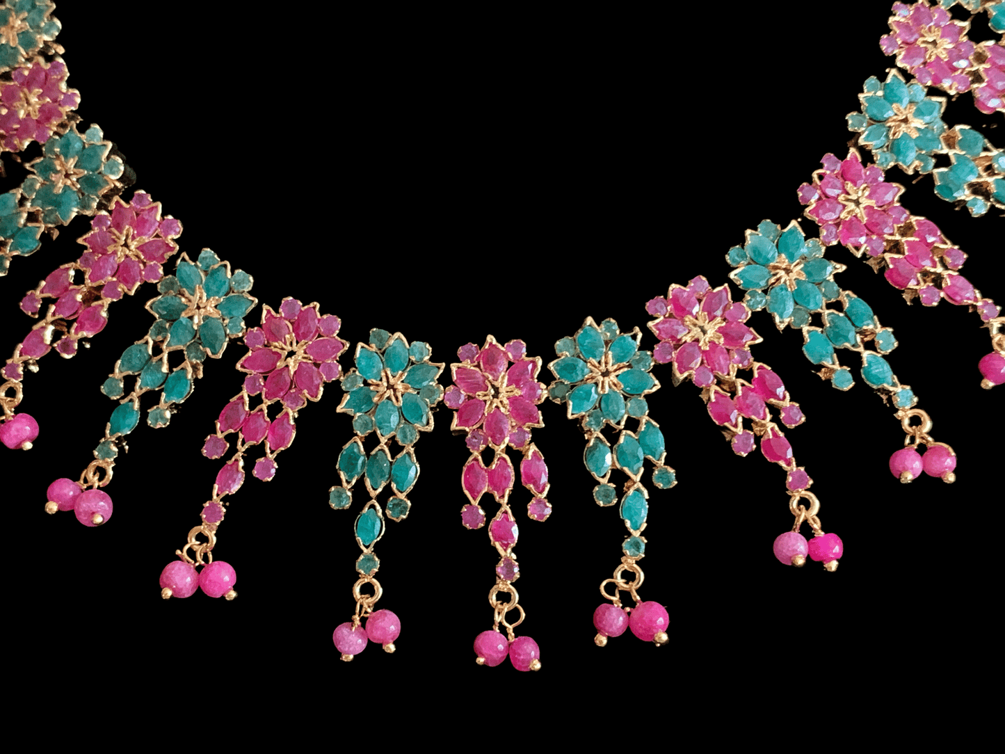 NS236 NEELAM, real ruby emerald gold plated necklace set ( READY TO SHIP)