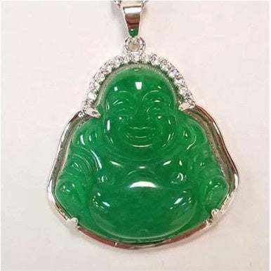 Jade Buddha Pendant Necklace Silver Lined