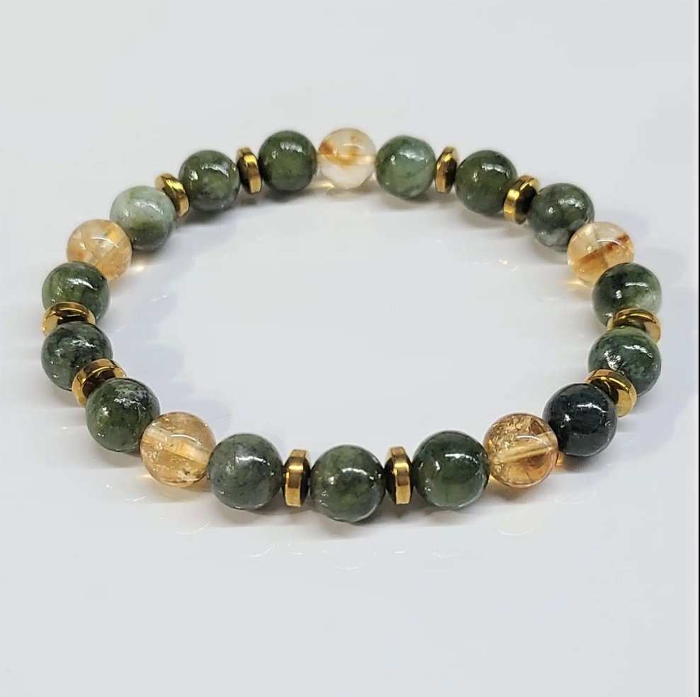 Jade & Citrine Round Bead Bracelet 8mm - Creating Wealth
