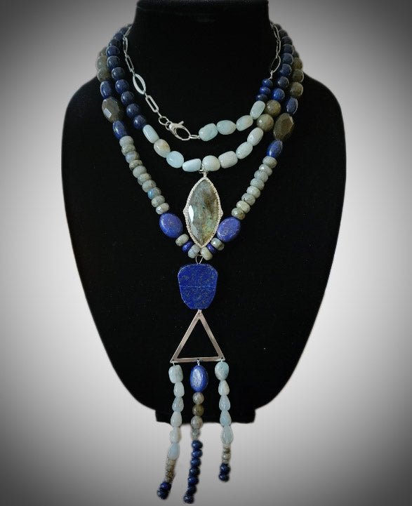 Labradorite and Lapis Lazuli Chunky Statement Necklace