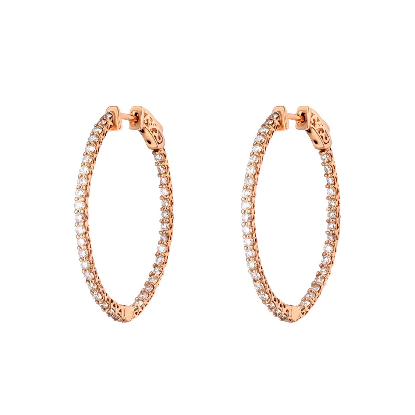 Natural Diamond Oval Swoop Hoop Earrings in 14K Rose Gold – 3.08ctw