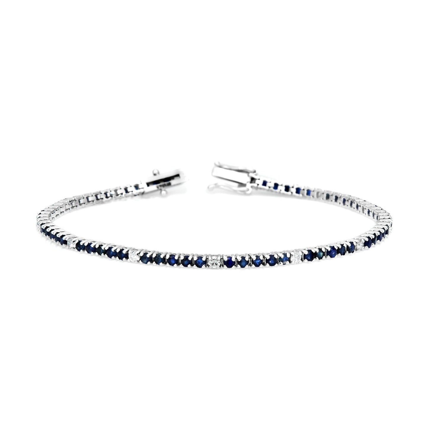 Natural Blue Sapphire & Diamond Bracelet in 14K White Gold – 3.94ctw