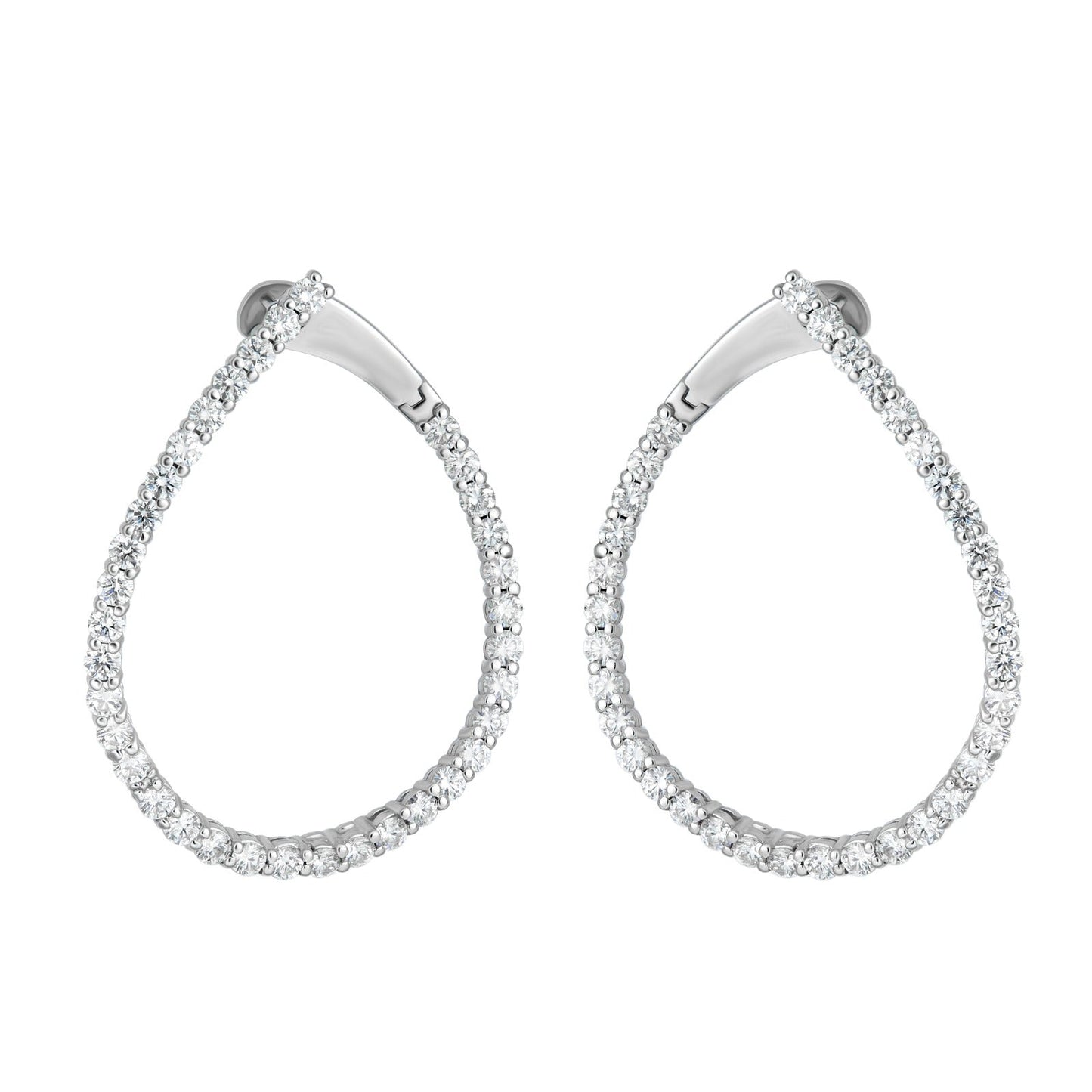 Natural Diamond Front Facing Pear Shape Hoop Earrings in 14K White Gold – 3.50ctw
