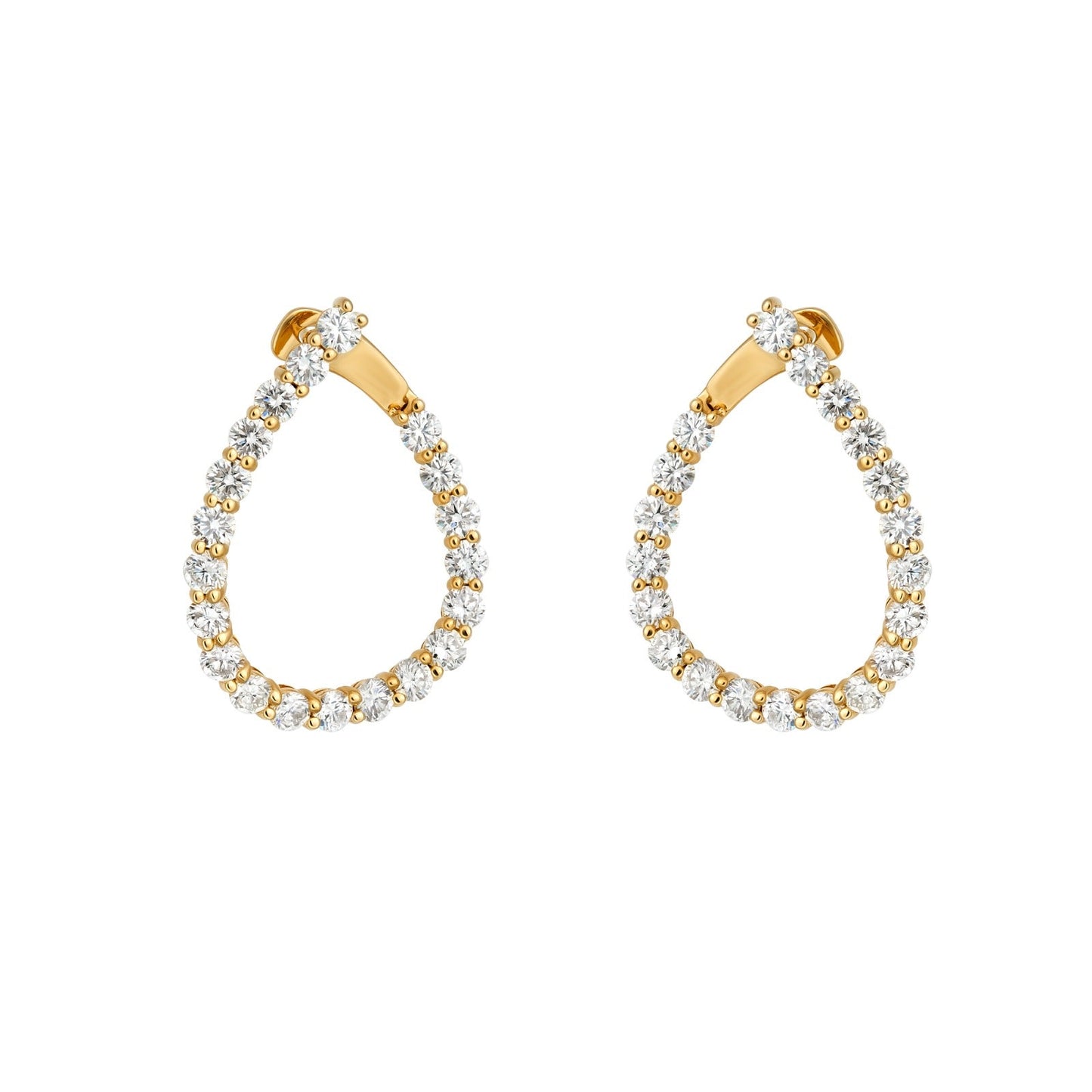 Natural Diamond Front Facing Pear Shape Hoop Earrings in 14K Yellow Gold – 4.18ctw