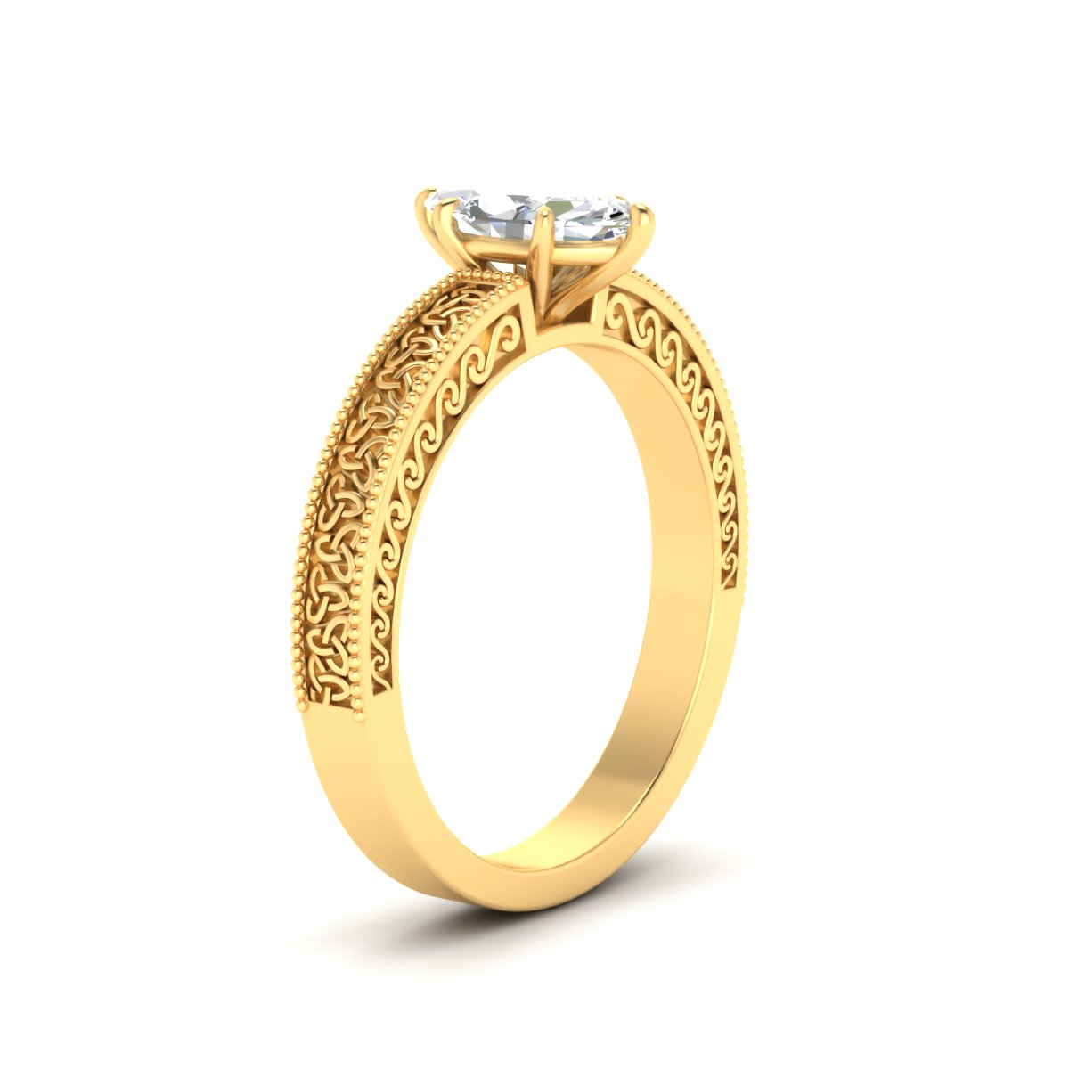 Marquise Cut Celtic Engraved Solitaire Engagement Ring