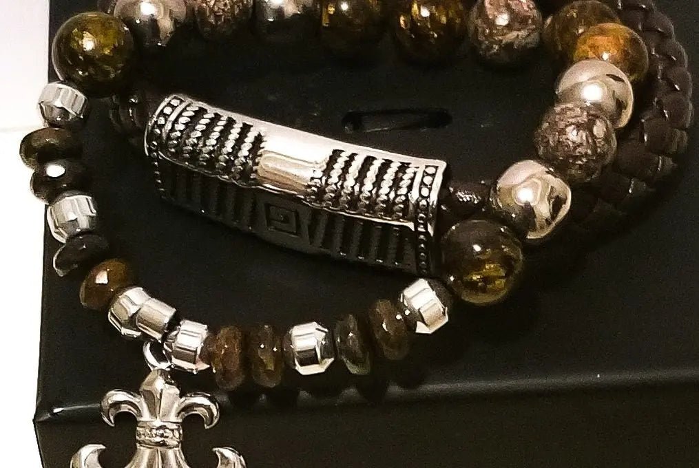 Men's Bronzite and Silver Hematite Bracelet set