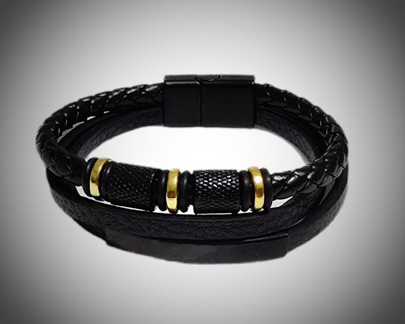 Men's Natural Tibetan Agate and Onyx Bracelet set