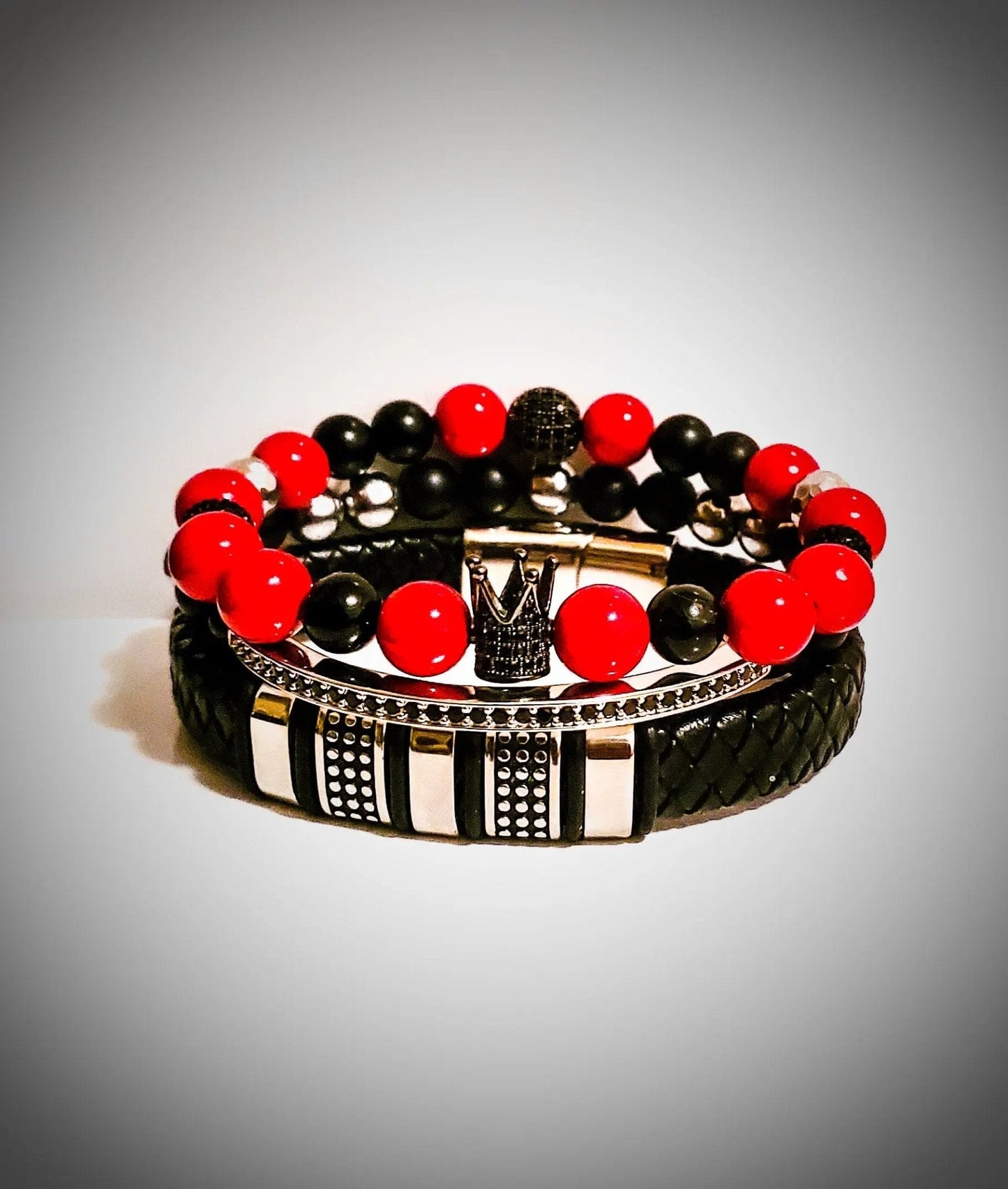 Men's Red and Black Bracelet set