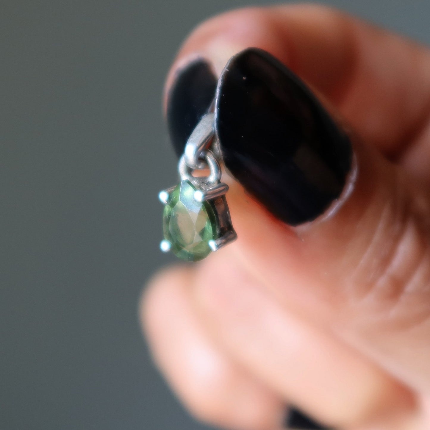 Moldavite Pendant Galactic Green Pear Sterling Silver