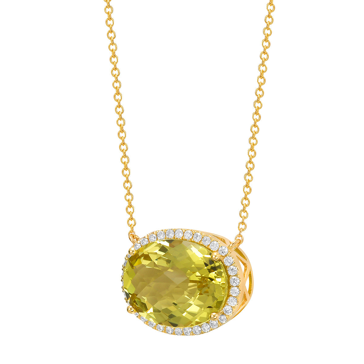 14K Yellow Gold Green Quartz Necklace, 8.41ct