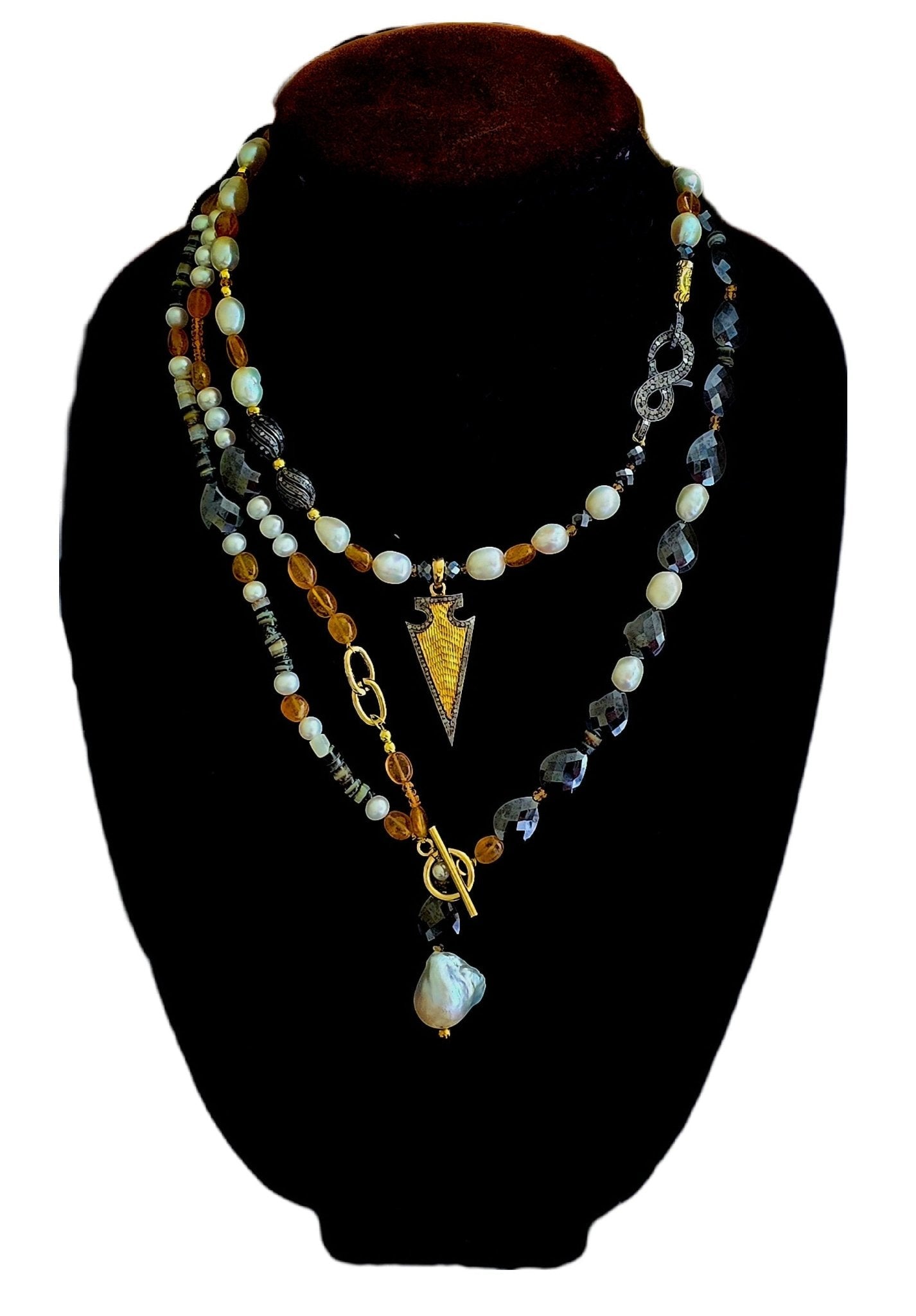 Natural Black Mossanite and Orange Sapphire Necklace