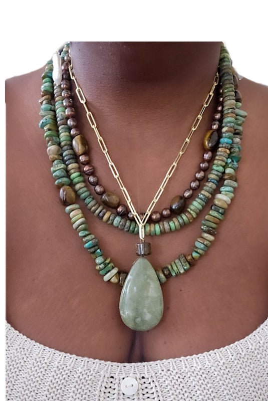 Natural Green Turquoise Layered Necklace