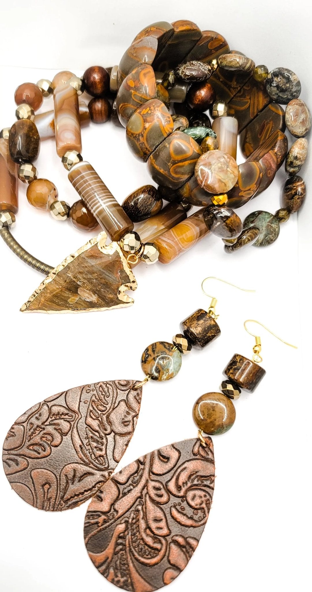 Natural Rainforest Rhyolite Jasper Bracelet set
