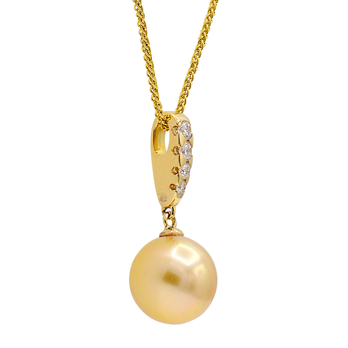 14K White Gold Freshwater Pearl Pendant, 10-11mm, 0.15ct