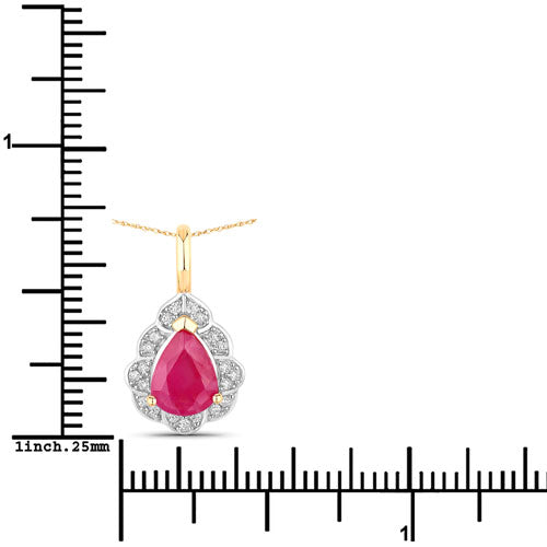 1.29 Carat Genuine Ruby and White Diamond 14K Yellow Gold Pendant