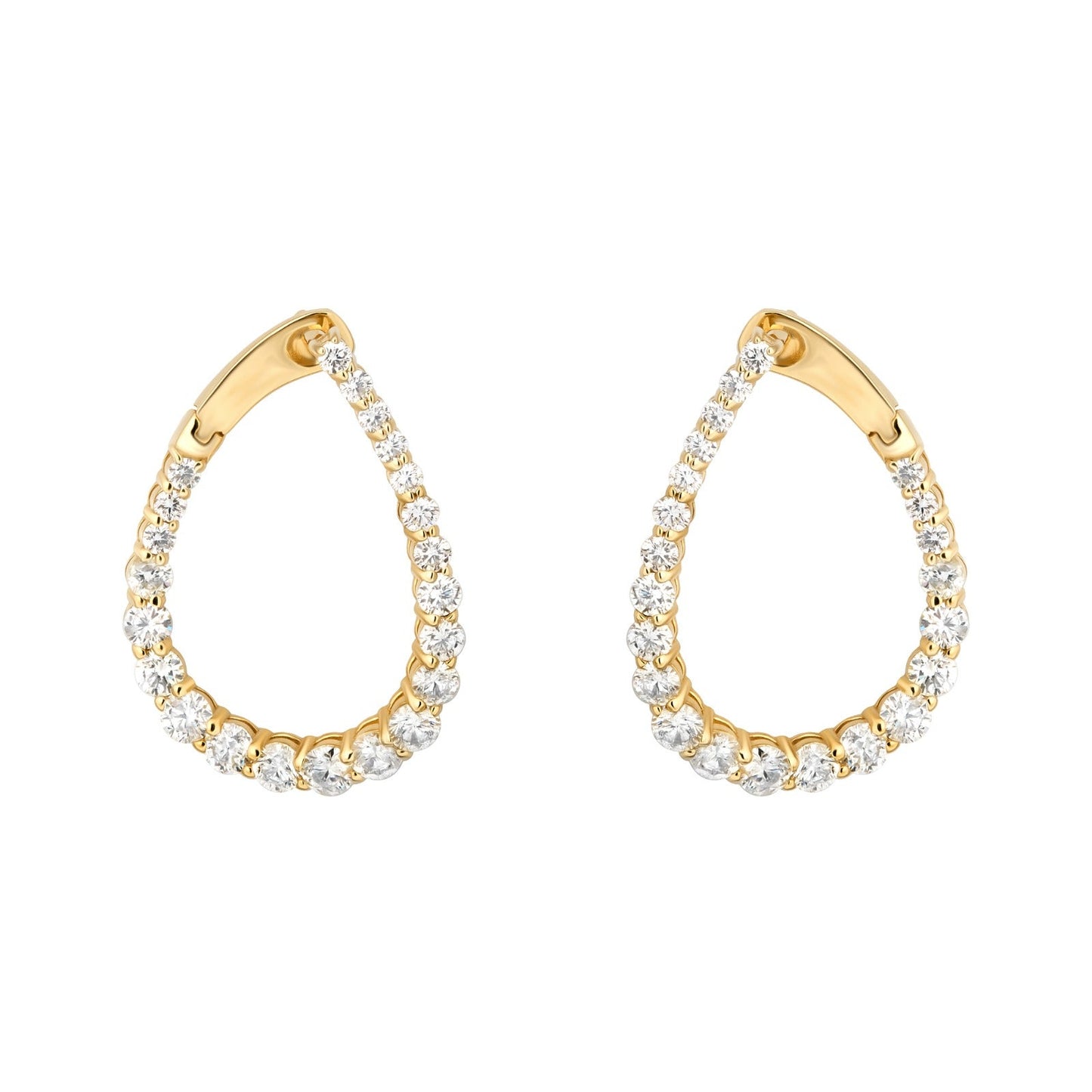 Natural Diamond Graduating Pear Shape Hoop Earrings in 14K Yellow Gold – 2.95ctw