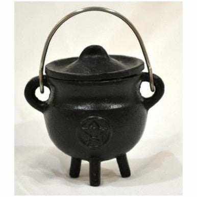 Pentacle Cast Iron Cauldron w/lid