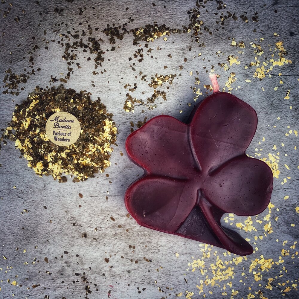 Beeswax Lucky Four Leaf Clover Spell Candle - Good Fortune & Lucky Breaks Magic