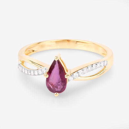 0.52 Carat Genuine Ruby and White Diamond 14K Yellow Gold Ring