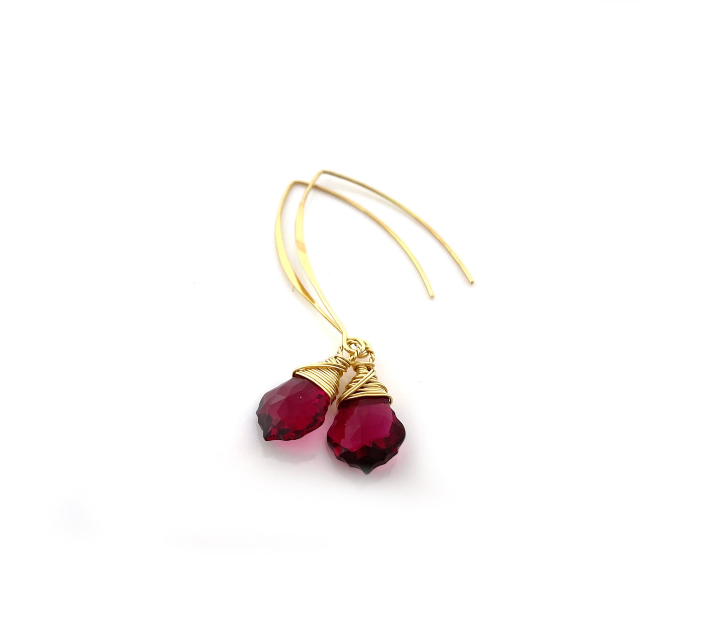 Fuchsia Swarovski Crystal Wire Wrapped Gold Earrings