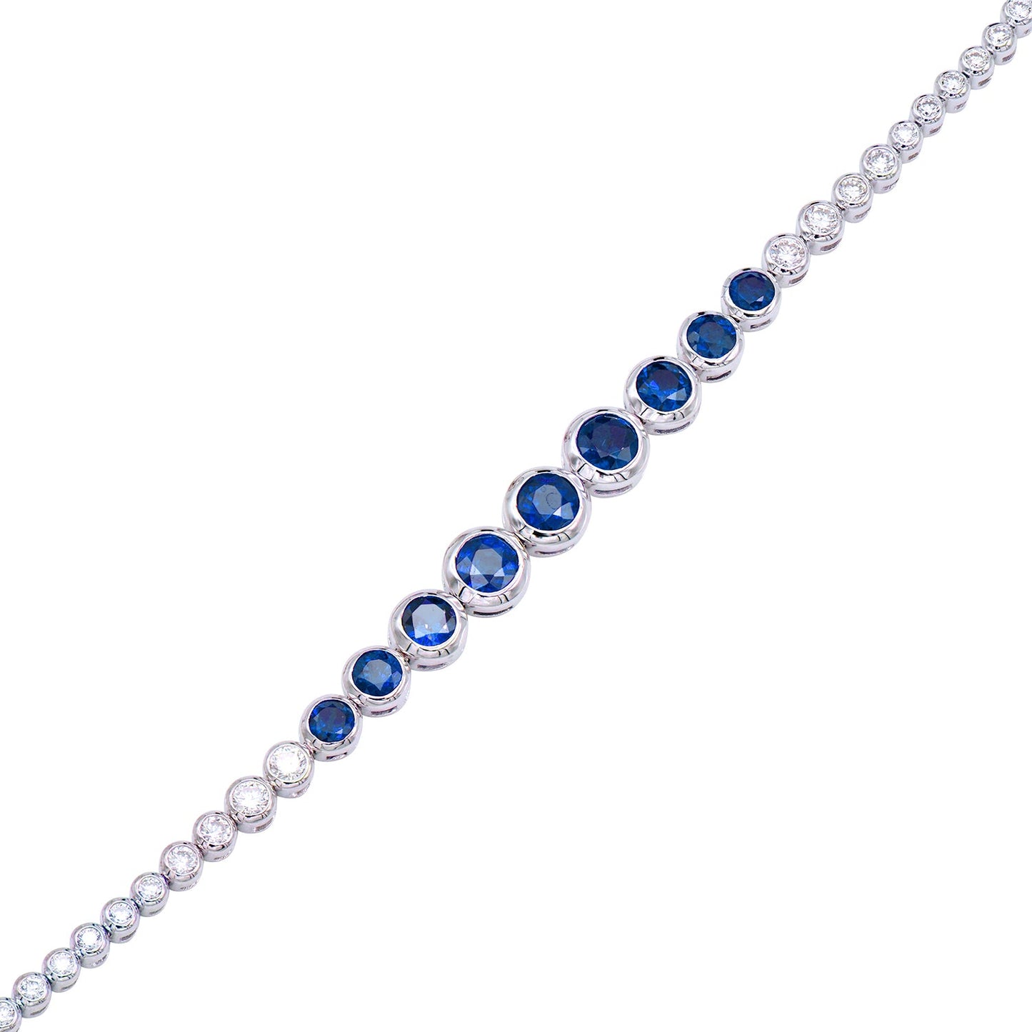18K White Gold Blue Sapphire Diamond Bracelet, 1.83ct