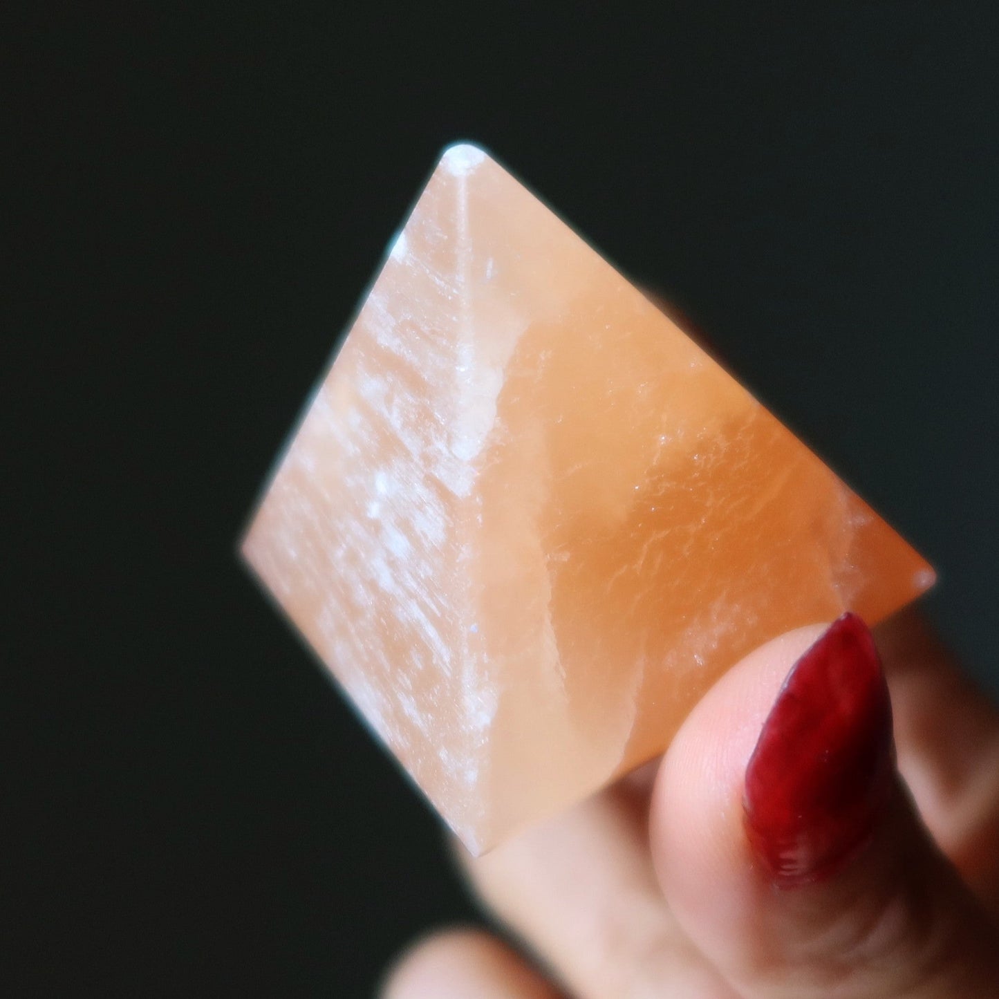 Selenite Pyramid Orange Sun Salutation Stone