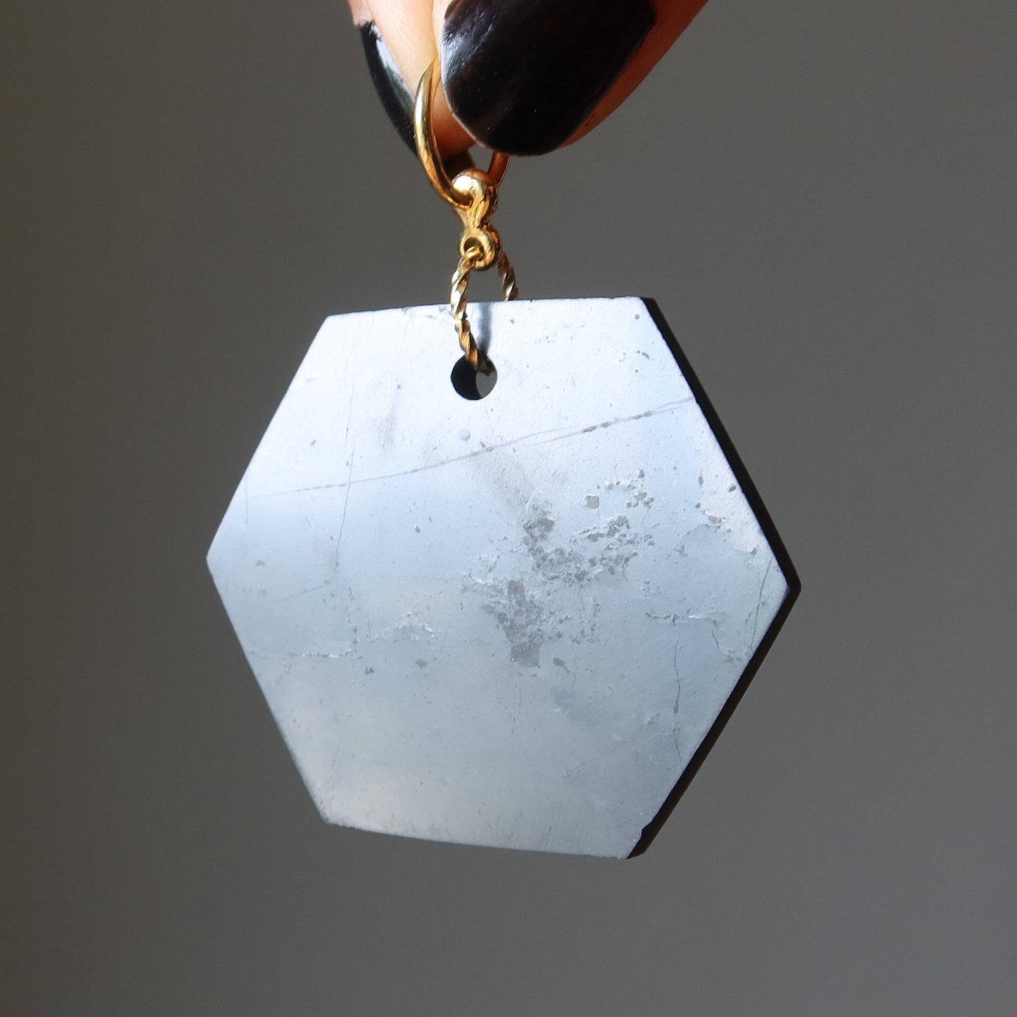Shungite Pendant Stylish Security Stone Hexagon Gold
