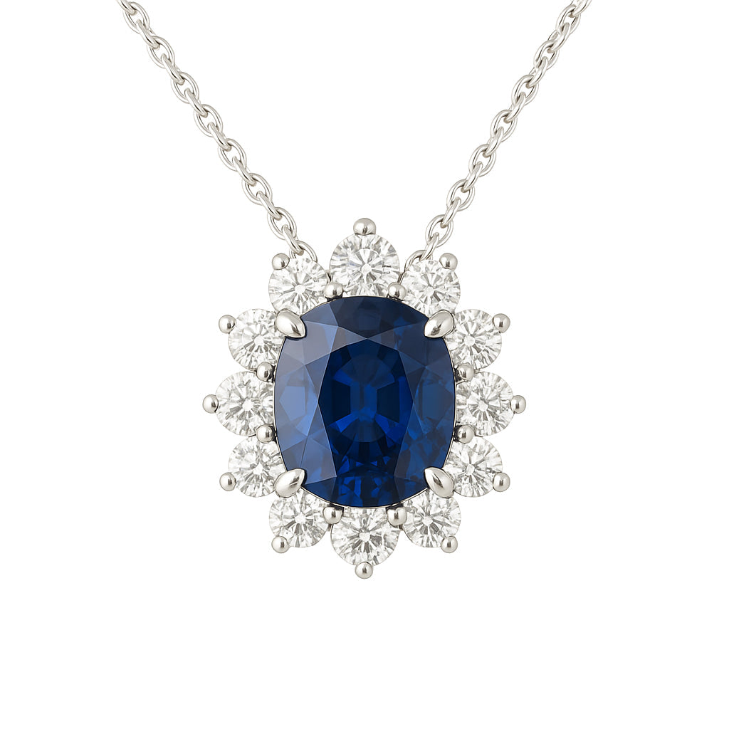 Handmade 18K White Gold Blue Sapphire Pendant, 3.49ct