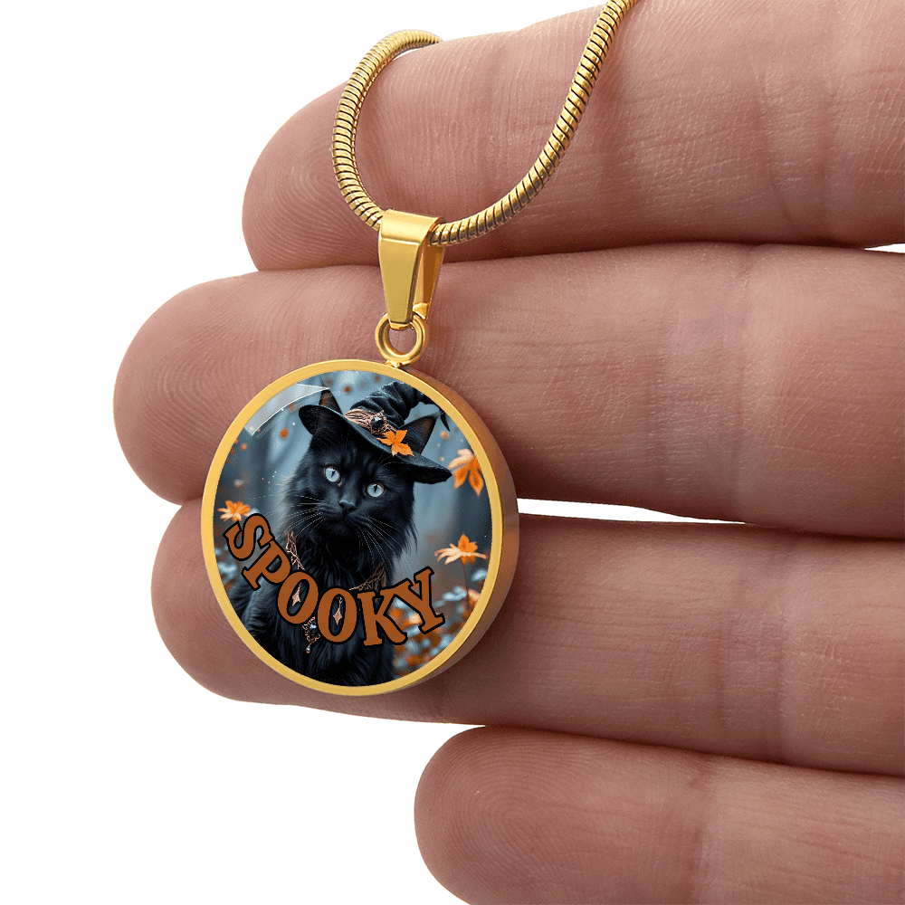 Spooky Halloween Witchy Cat Pendant Necklace