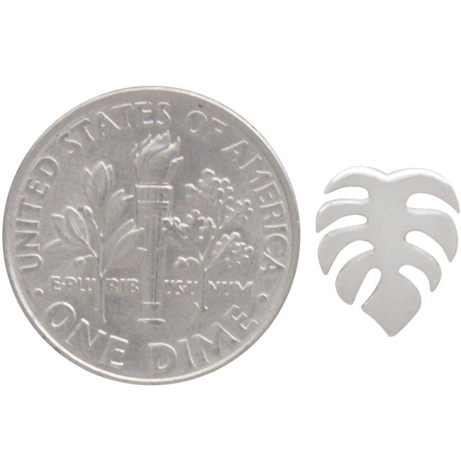 Sterling Silver Monstera Stud Earrings 10x8mm