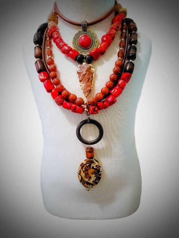 "Vibrant Red" Ocean Jasper Layered Necklace Set