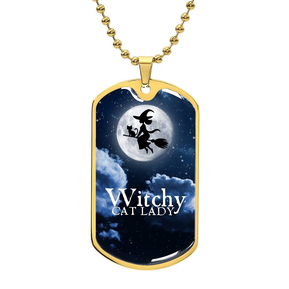 Witchy Cat Lady Dog Tag Necklace