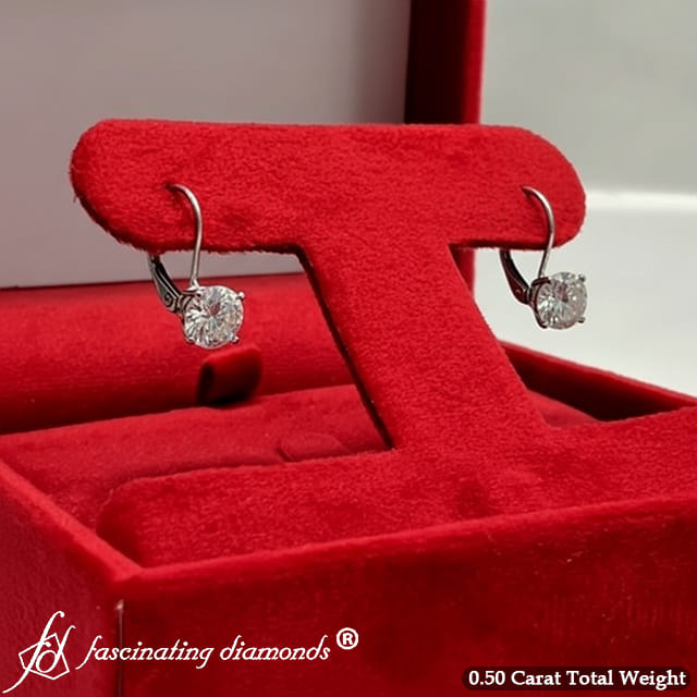 Small Round Diamond Studs Lever Back Earring