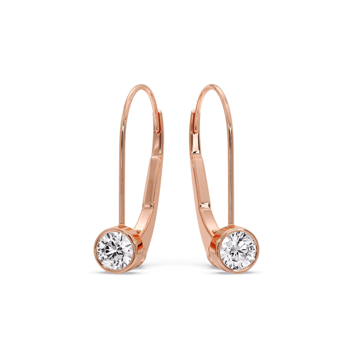 Lever Back Bezel Set Round Diamond Earrings