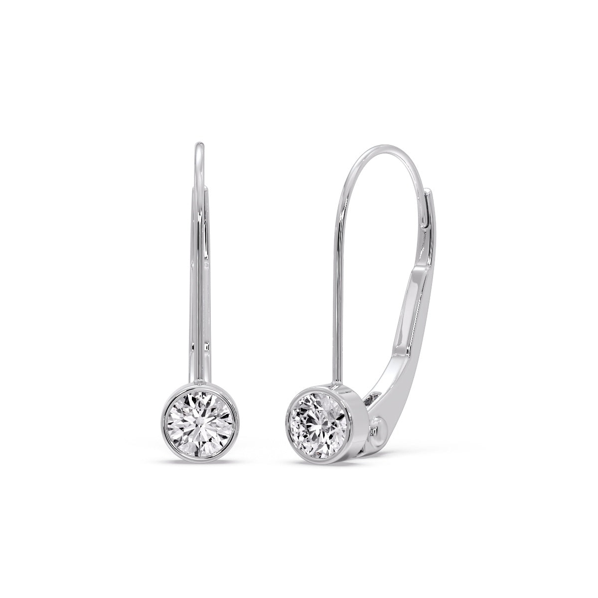 Lever Back Bezel Set Round Diamond Earrings