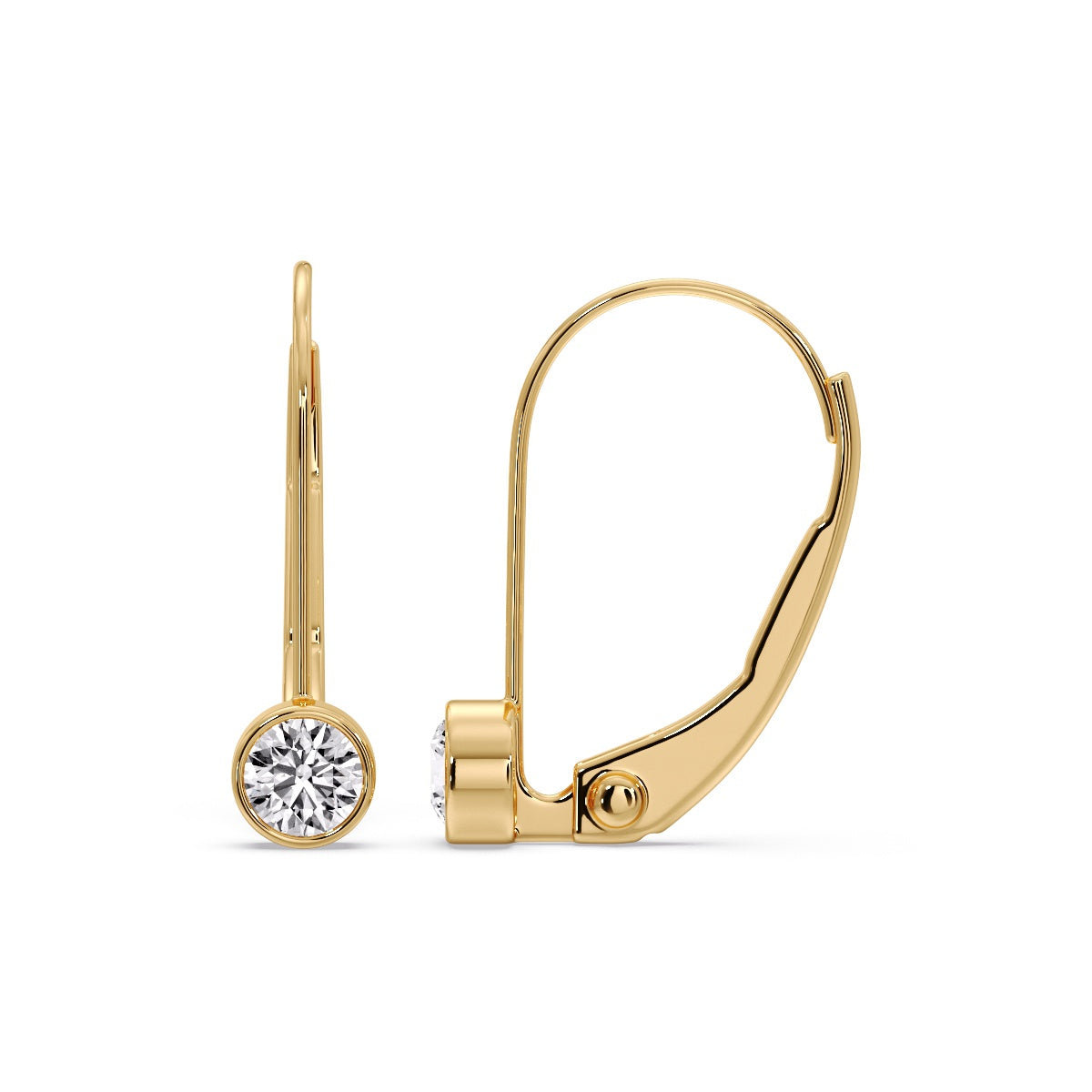 Lever Back Bezel Set Round Diamond Earrings