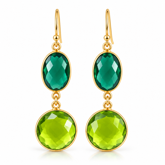 Green Envy Earrings – Emerald & Peridot Hydro Quartz, 14K Gold Filled