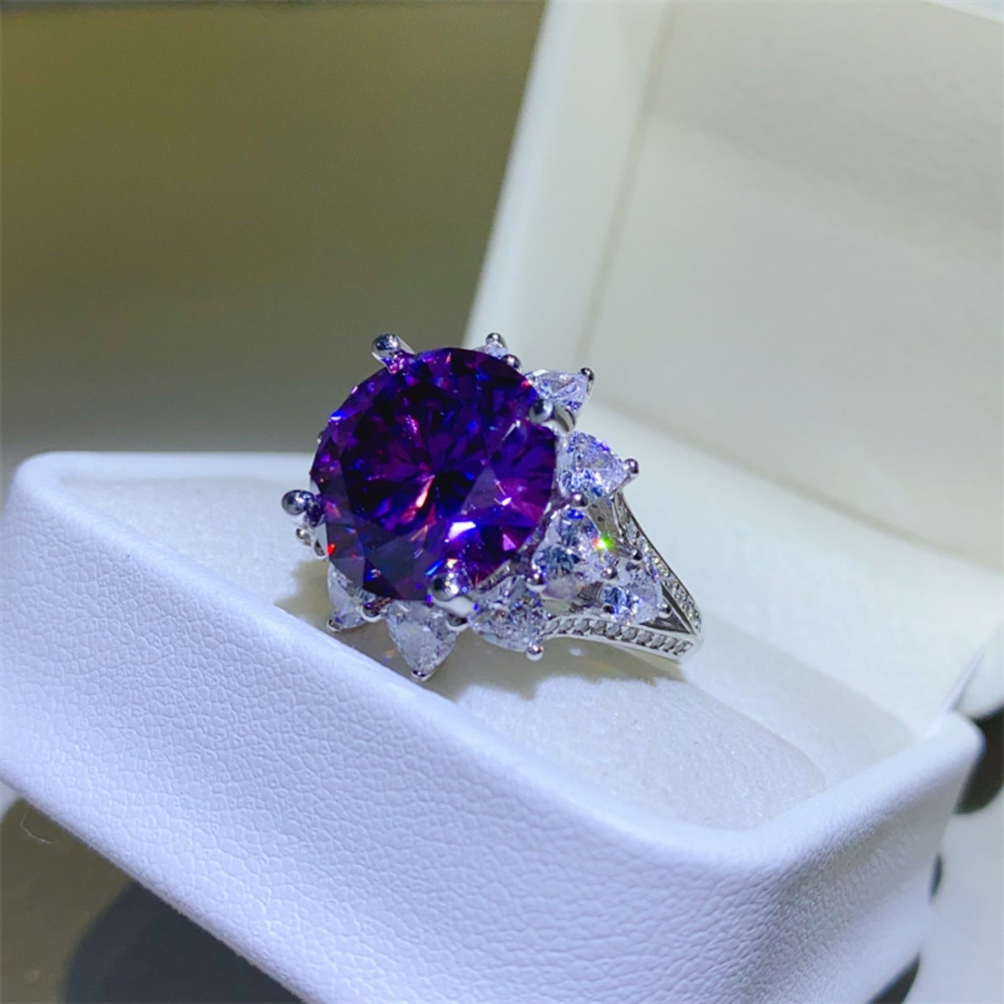 10 Carat Purple Sparkala™ Pure Sterling Silver Flower Shape Ring