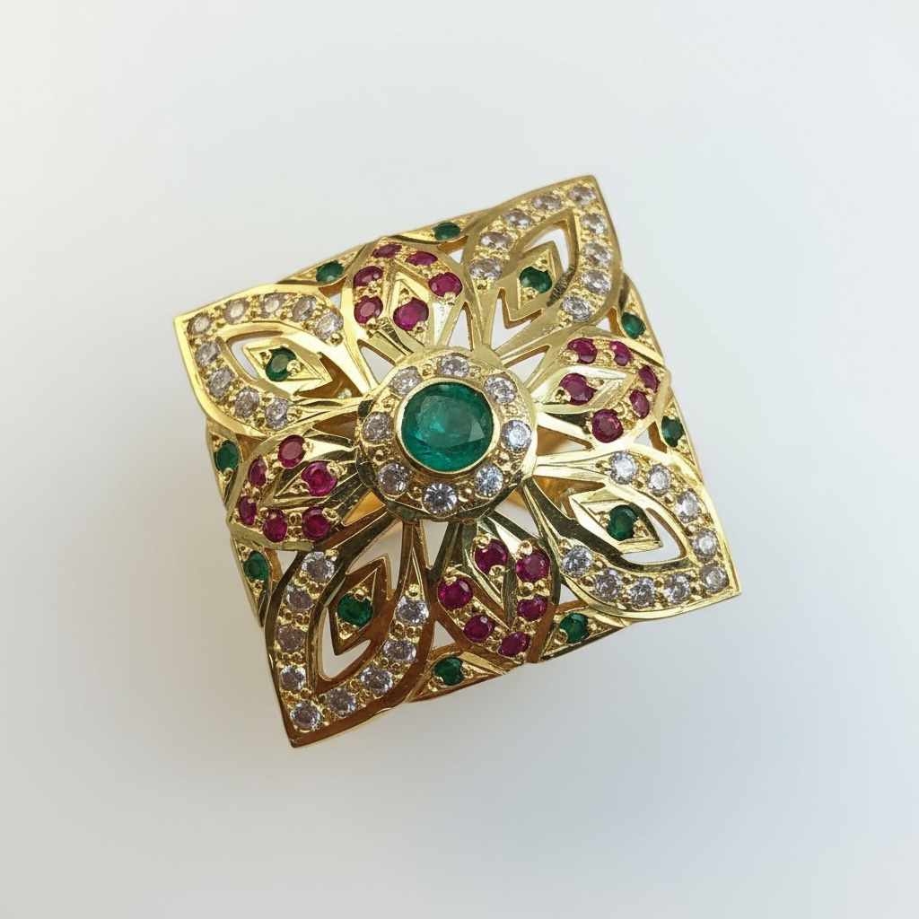 Ruby emerald gold plated silver ring ( SHIPS IN 5 WEEKS )