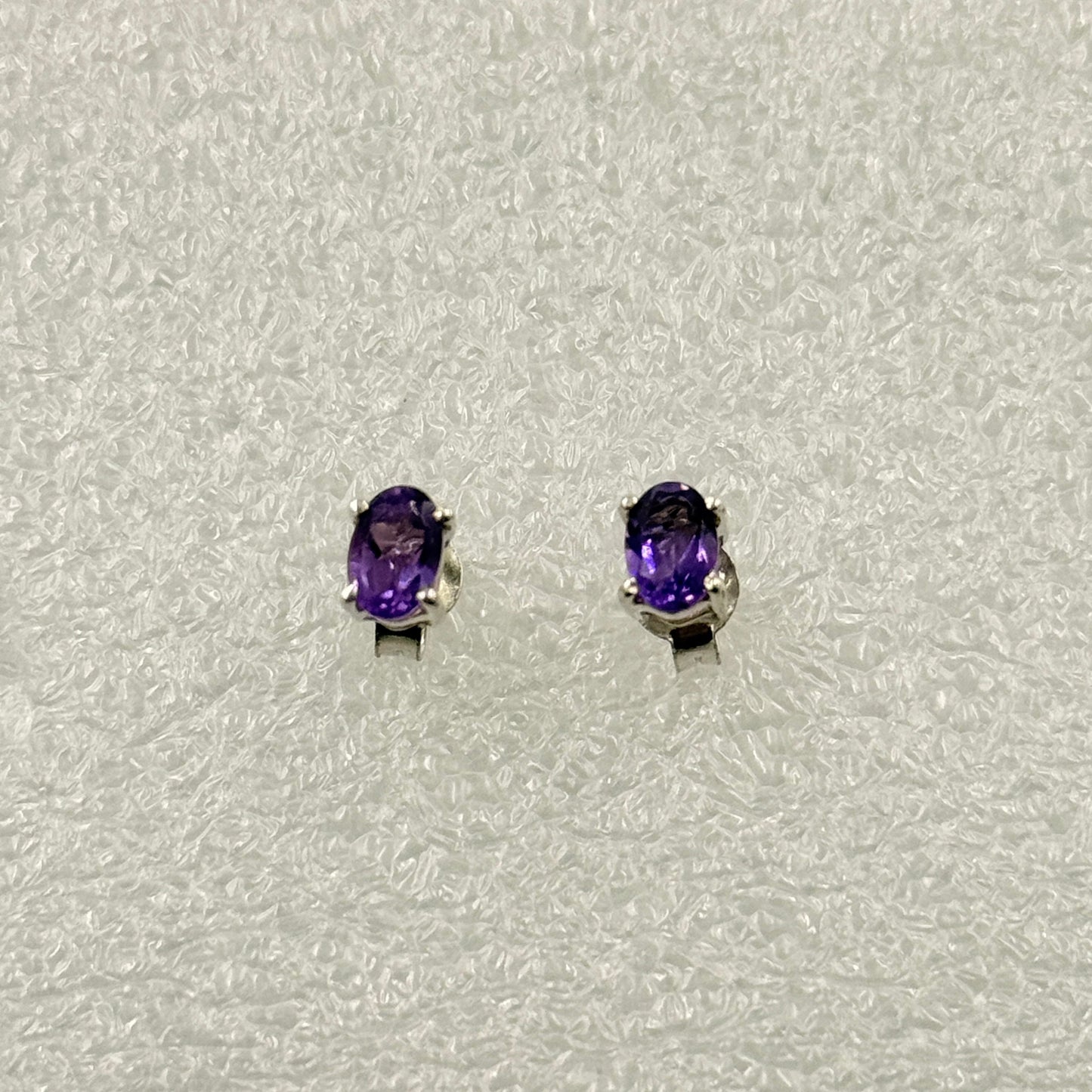 Sterling Silver Oval Amethyst Post Earrings Size 1